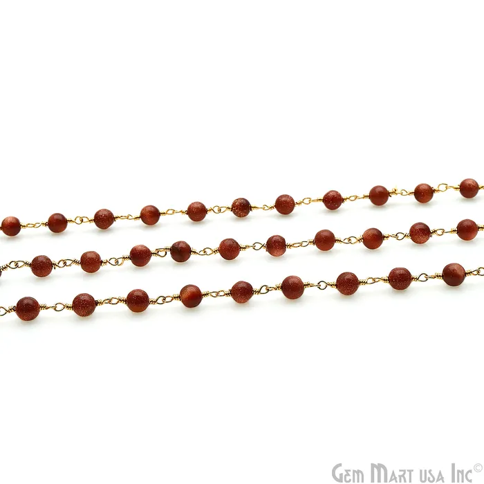 PreStyled Sets GemMartUSA Synthetic Sunstone Cabochon 45mm Gold Wire Wrapped Rosary Chain PreStyled Sets GemMartUSA Synthetic Sunstone Cabochon 45mm Gold Wire Wrapped Rosary Chain