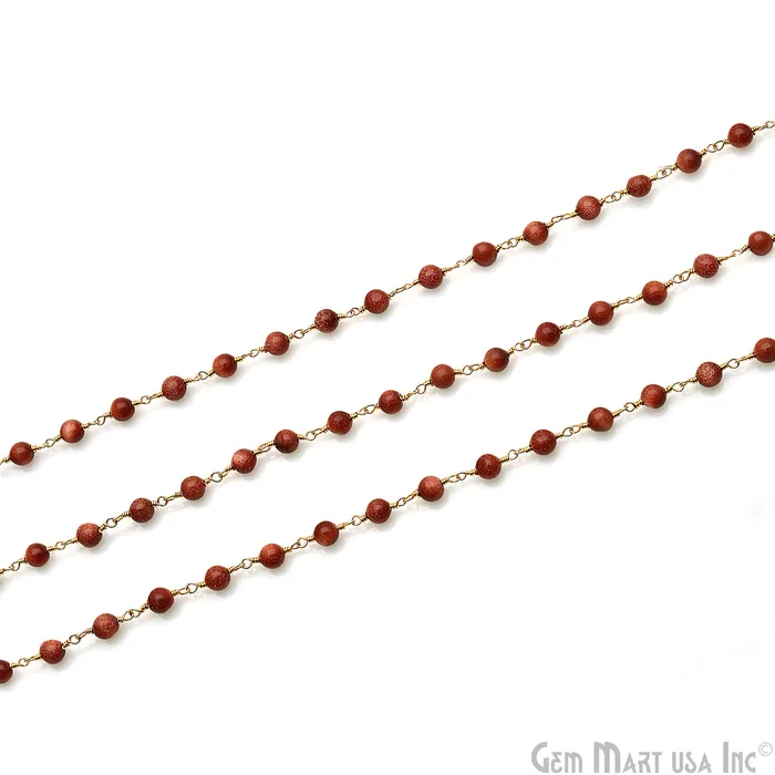 PreStyled Sets GemMartUSA Synthetic Sunstone Cabochon 45mm Gold Wire Wrapped Rosary Chain PreStyled Sets GemMartUSA Synthetic Sunstone Cabochon 45mm Gold Wire Wrapped Rosary Chain