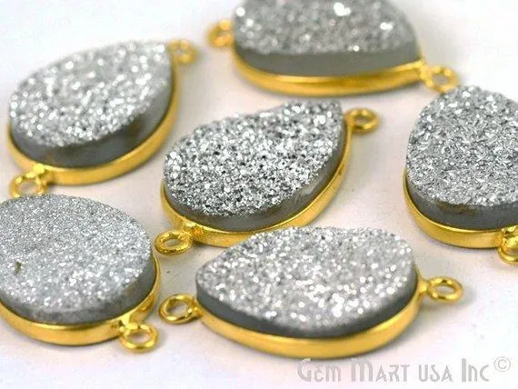 PreStyled Sets GemMartUSA Titanium Druzy 13x18mm Pears Gold Double Bail Bezel Gemstone Connector PreStyled Sets GemMartUSA Titanium Druzy 13x18mm Pears Gold Double Bail Bezel Gemstone Connector