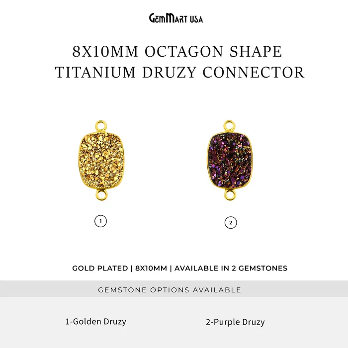 PreStyled Sets GemMartUSA Titanium Druzy 8x10mm Octagon Double Bail Gold Bezel Gemstone Connector PreStyled Sets GemMartUSA Titanium Druzy 8x10mm Octagon Double Bail Gold Bezel Gemstone Connector