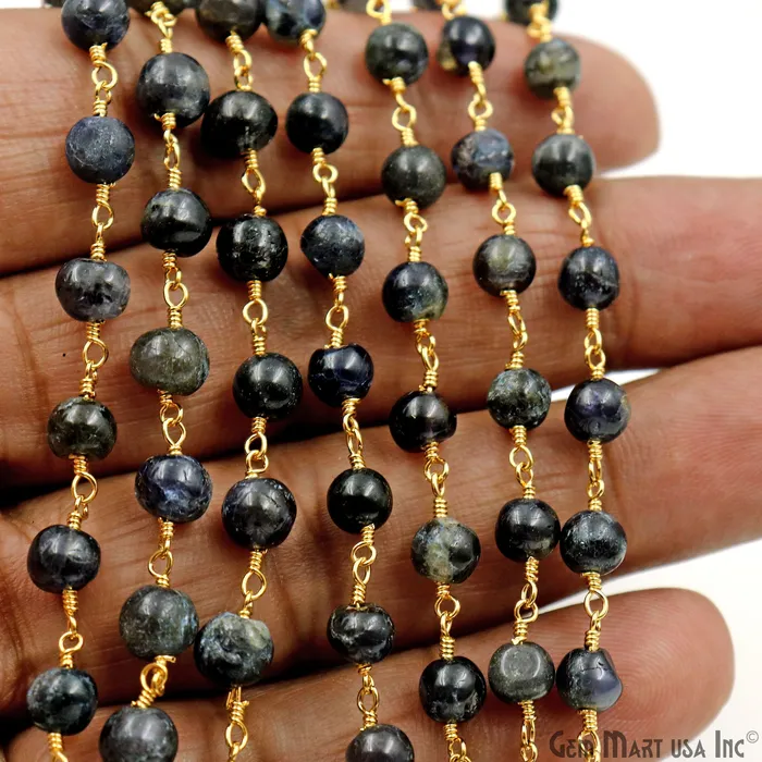 PreStyled Sets Iolite Cabochon 67mm Gold Wire Wrapped Rosary Chain GemMartUSA PreStyled Sets Iolite Cabochon 67mm Gold Wire Wrapped Rosary Chain GemMartUSA
