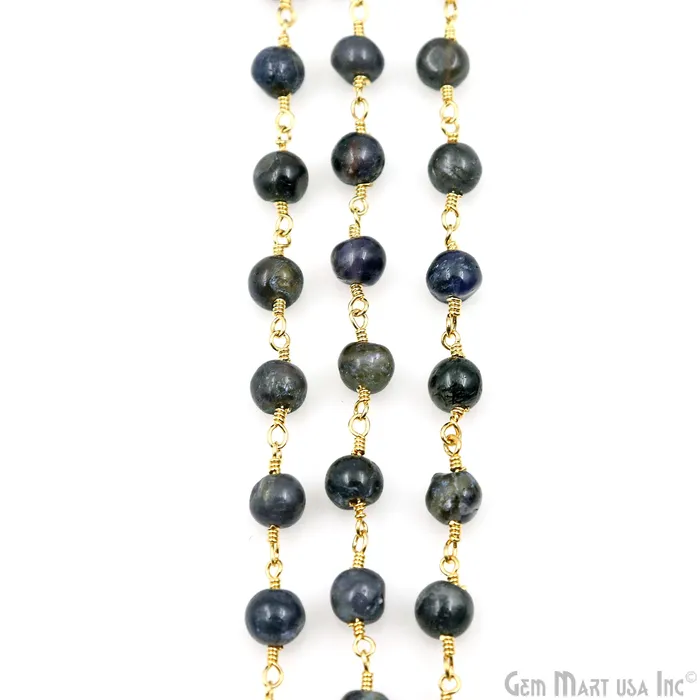 PreStyled Sets Iolite Cabochon 67mm Gold Wire Wrapped Rosary Chain GemMartUSA PreStyled Sets Iolite Cabochon 67mm Gold Wire Wrapped Rosary Chain GemMartUSA