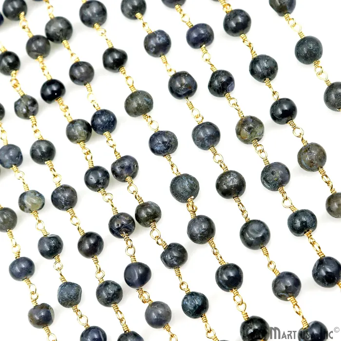 PreStyled Sets Iolite Cabochon 67mm Gold Wire Wrapped Rosary Chain GemMartUSA PreStyled Sets Iolite Cabochon 67mm Gold Wire Wrapped Rosary Chain GemMartUSA
