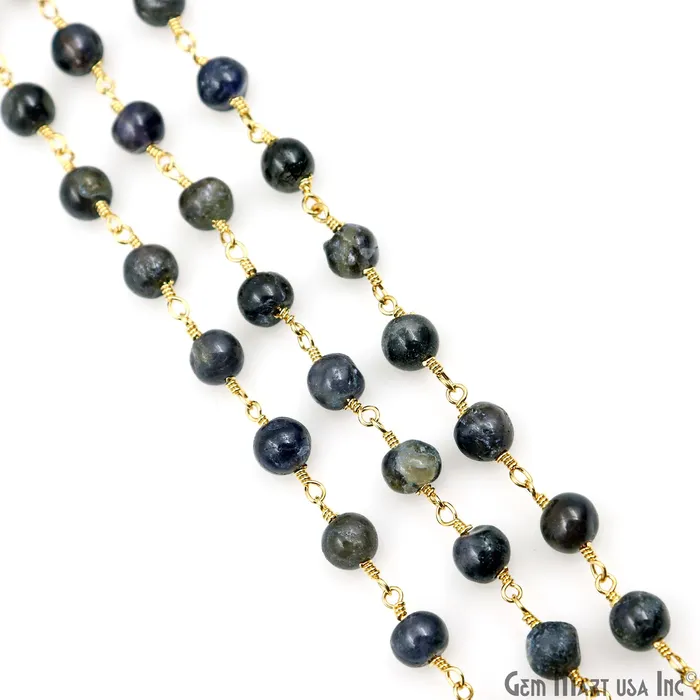 PreStyled Sets Iolite Cabochon 67mm Gold Wire Wrapped Rosary Chain GemMartUSA PreStyled Sets Iolite Cabochon 67mm Gold Wire Wrapped Rosary Chain GemMartUSA