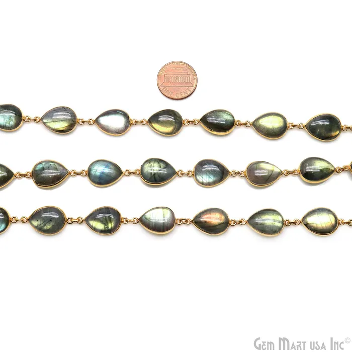 PreStyled Sets Labradorite 12x16mm Pears Gold Plated Bezel Cabochon Continuous Connector Chain GemMartUSA