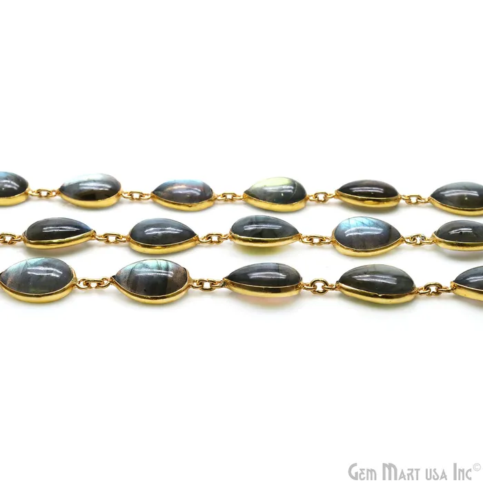 PreStyled Sets Labradorite 12x16mm Pears Gold Plated Bezel Cabochon Continuous Connector Chain GemMartUSA