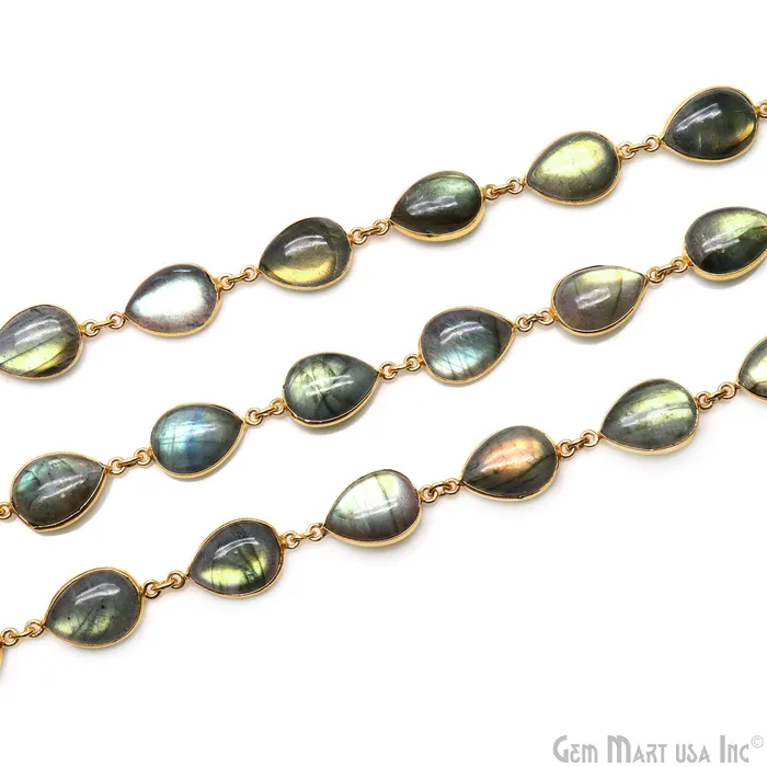 PreStyled Sets Labradorite 12x16mm Pears Gold Plated Bezel Cabochon Continuous Connector Chain GemMartUSA