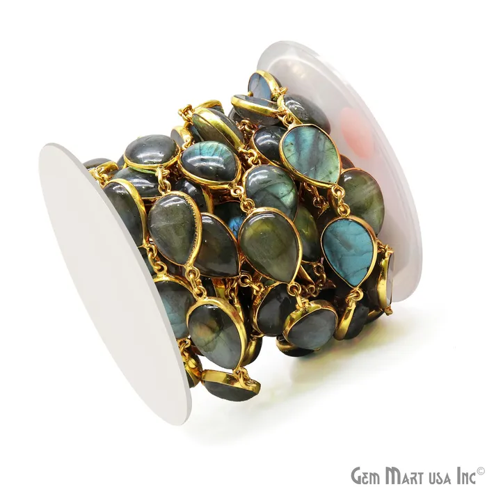 PreStyled Sets Labradorite 12x16mm Pears Gold Plated Bezel Cabochon Continuous Connector Chain GemMartUSA