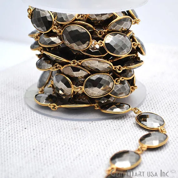 Pyrite 16x12mm Oval Gold Plated Bezel Continuous Connector Chain GemMartUSA Necklaces
