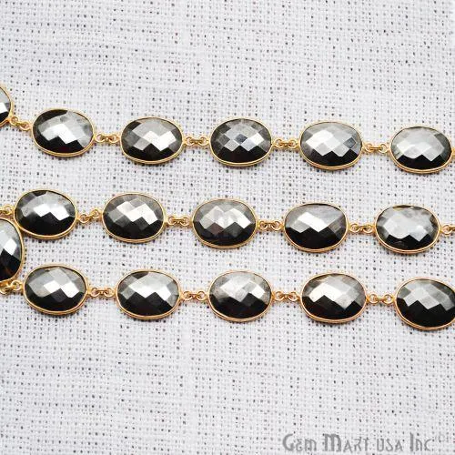 Pyrite 16x12mm Oval Gold Plated Bezel Continuous Connector Chain GemMartUSA Necklaces
