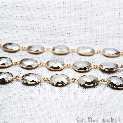 Pyrite 16x12mm Oval Gold Plated Bezel Continuous Connector Chain GemMartUSA Necklaces