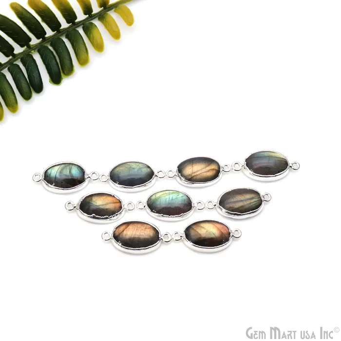 Rings Flashy Labradorite 27x13mm Cabochon Oval Double Bail Silver Electroplated Gemstone Connector GemmartUSA