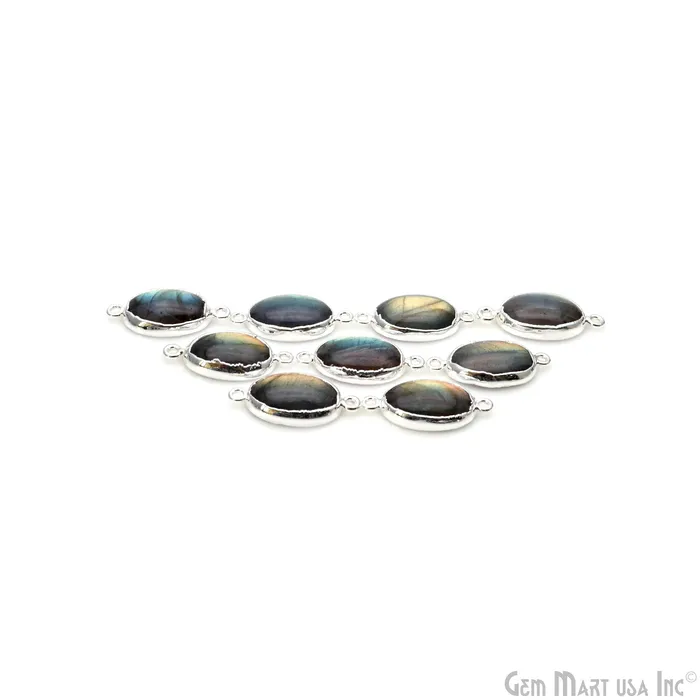 Rings Flashy Labradorite 27x13mm Cabochon Oval Double Bail Silver Electroplated Gemstone Connector GemmartUSA Rings Flashy Labradorite 27x13mm Cabochon Oval Double Bail Silver Electroplated Gemstone Connector GemmartUSA