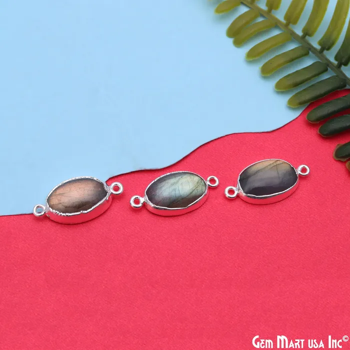 Rings Flashy Labradorite 27x13mm Cabochon Oval Double Bail Silver Electroplated Gemstone Connector GemmartUSA Rings Flashy Labradorite 27x13mm Cabochon Oval Double Bail Silver Electroplated Gemstone Connector GemmartUSA