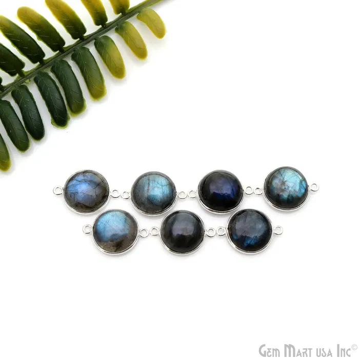 Rings GemmartUSA Flashy Labradorite Cabochon 14mm Round Double Bail Silver Plated Gemstone Connector