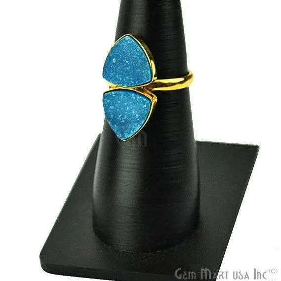 Rings GemMartUSA Gold Plated 10mm Trillion Double Druzy Flat Gemstone Statement Ring Ring Size 6US 12003