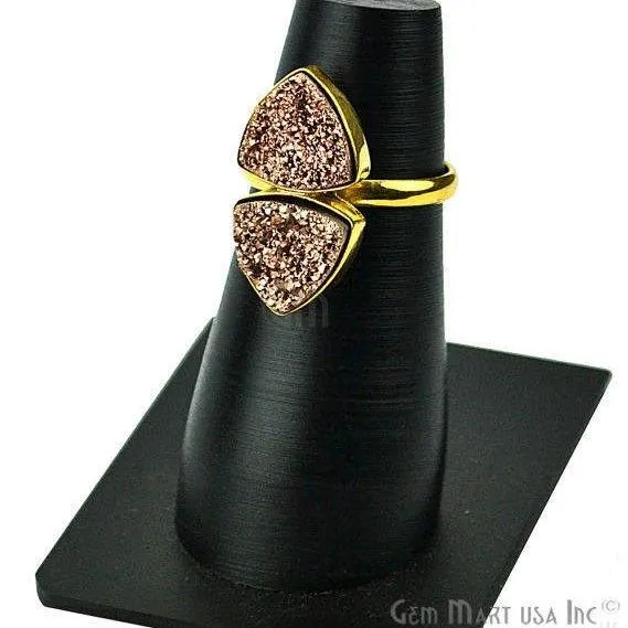 Rings GemMartUSA Gold Plated 10mm Trillion Double Druzy Flat Gemstone Statement Ring Ring Size 6US 12003