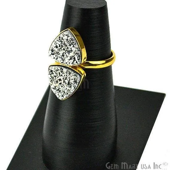 Rings GemMartUSA Gold Plated 10mm Trillion Double Druzy Flat Gemstone Statement Ring Ring Size 6US 12003