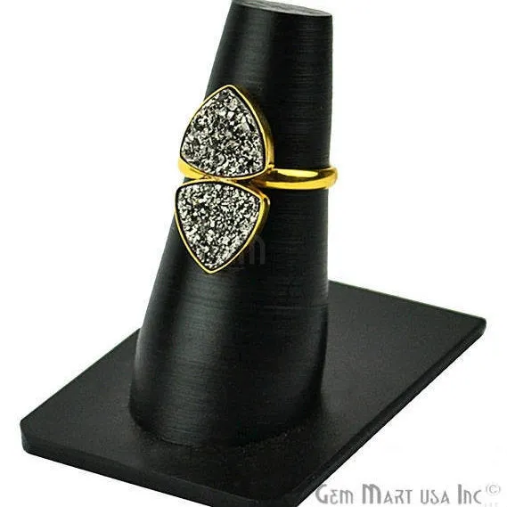 Rings GemMartUSA Gold Plated 10mm Trillion Double Druzy Flat Gemstone Statement Ring Ring Size 6US 12003