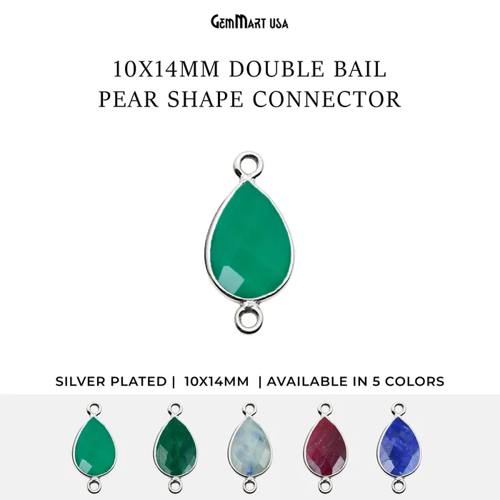 Rings GemMartUSA Pear Double Bail 10x14mm Silver Bezel Gemstone Connector