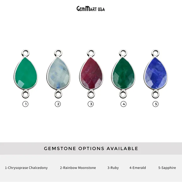 Rings GemMartUSA Pear Double Bail 10x14mm Silver Bezel Gemstone Connector Rings GemMartUSA Pear Double Bail 10x14mm Silver Bezel Gemstone Connector