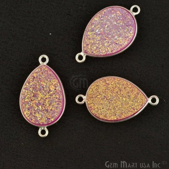 Rings GemMartUSA Titanium Druzy 13x18mm Pears Silver Double Bail Bezel Gemstone Connector Rings GemMartUSA Titanium Druzy 13x18mm Pears Silver Double Bail Bezel Gemstone Connector