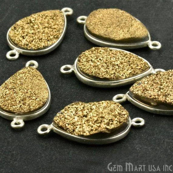 Rings GemMartUSA Titanium Druzy 13x18mm Pears Silver Double Bail Bezel Gemstone Connector Rings GemMartUSA Titanium Druzy 13x18mm Pears Silver Double Bail Bezel Gemstone Connector