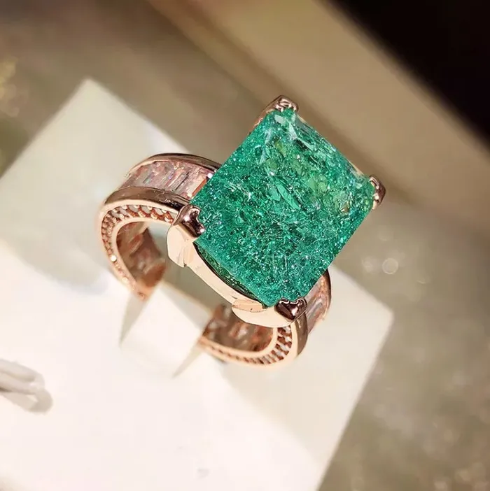 Rings Minx London Rose Gold Engagement Ring Womens Rose Gold Ring Diamond Engagement Ring Rose Gold Ring Green Diamond Ring Emerald Ring Big Ring