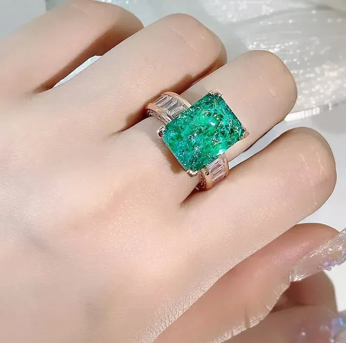 Rings Minx London Rose Gold Engagement Ring Womens Rose Gold Ring Diamond Engagement Ring Rose Gold Ring Green Diamond Ring Emerald Ring Big Ring