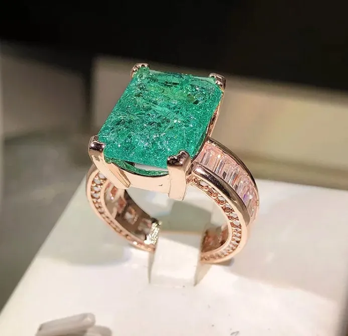 Rings Minx London Rose Gold Engagement Ring Womens Rose Gold Ring Diamond Engagement Ring Rose Gold Ring Green Diamond Ring Emerald Ring Big Ring