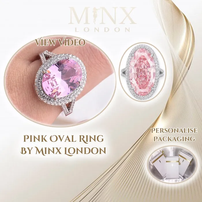 Rings Minx London Womens Round Ring Pink Ring Oval Ring Engagement Ring Gemstone Ring Pink Diamond Ring Round Diamond Ring Halo Ring Big Ring