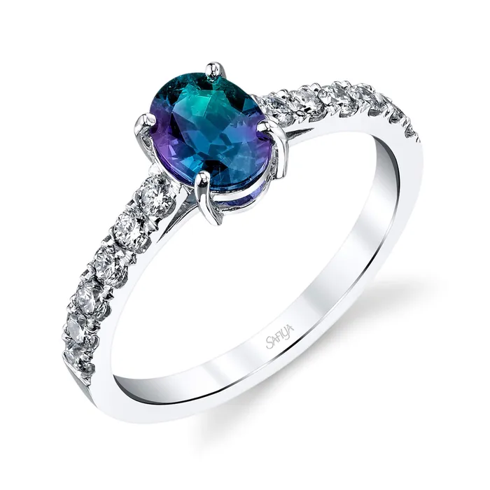 Rings Safiya Jewels Royal Tribute 18K White Gold Natural Alexandrite Ring
