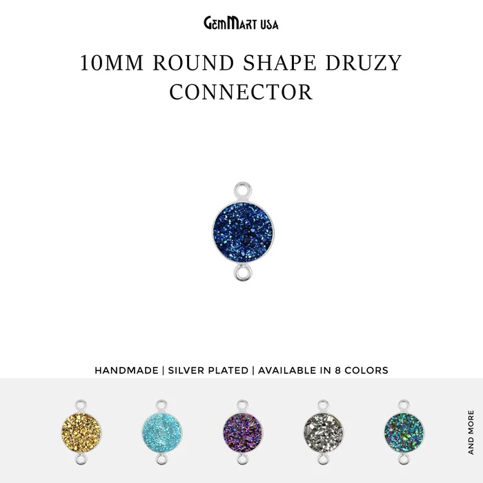 Rings Titanium Druzy 10mm Round Double Bail Silver Bezel Connector GemMartUSA