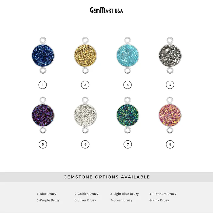 Rings Titanium Druzy 10mm Round Double Bail Silver Bezel Connector GemMartUSA