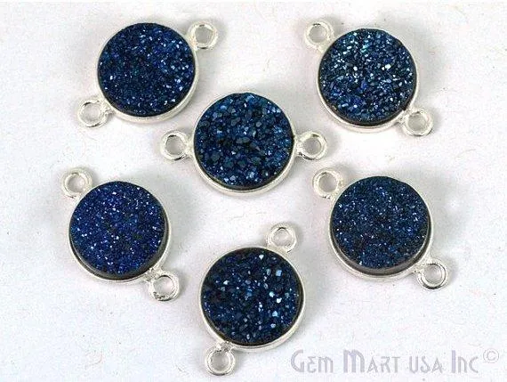 Rings Titanium Druzy 10mm Round Double Bail Silver Bezel Connector GemMartUSA