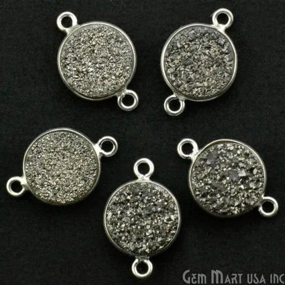 Rings Titanium Druzy 10mm Round Double Bail Silver Bezel Connector GemMartUSA