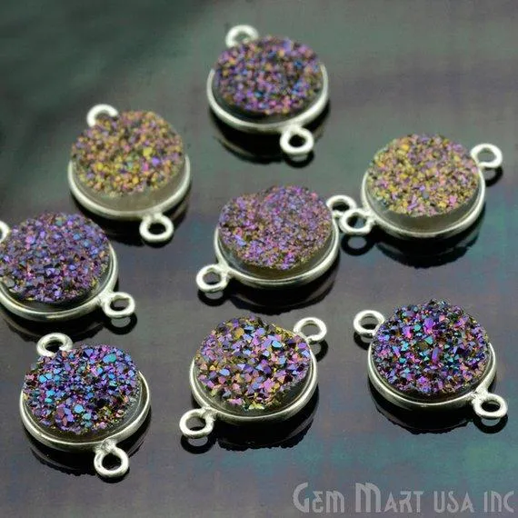 Rings Titanium Druzy 10mm Round Double Bail Silver Bezel Connector GemMartUSA