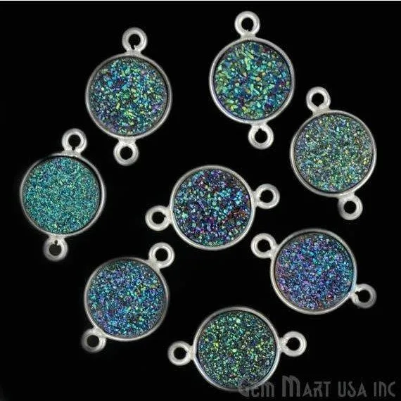Rings Titanium Druzy 10mm Round Double Bail Silver Bezel Connector GemMartUSA