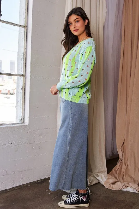 Rings Trendsi Davi Dani TwoTone Ribbed Hem Openwork Knit Top