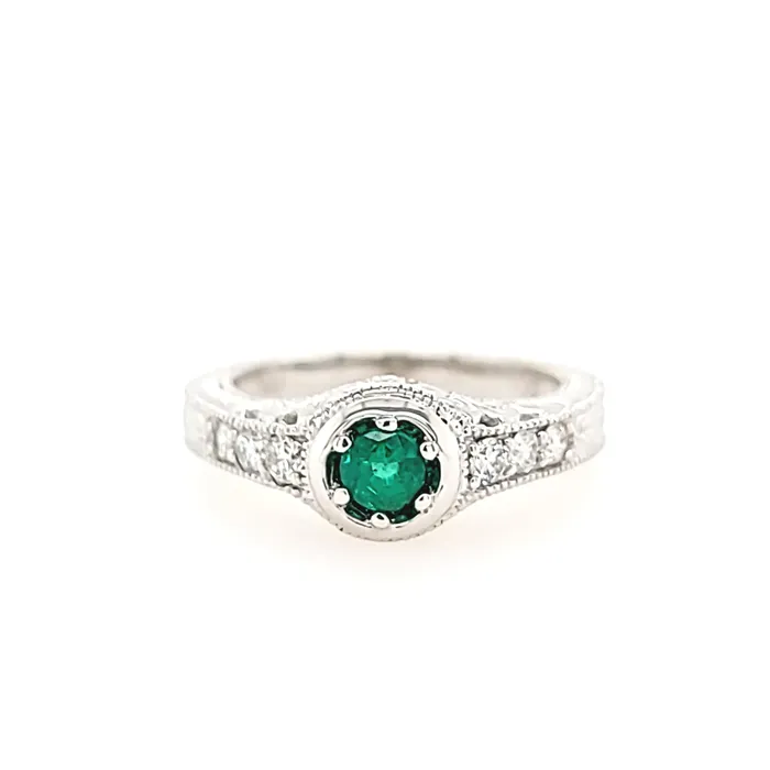 Rings White Gold Emerald Filigree Ring I2910 Grandeur Creations