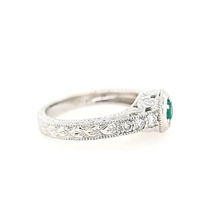 Rings White Gold Emerald Filigree Ring I2910 Grandeur Creations