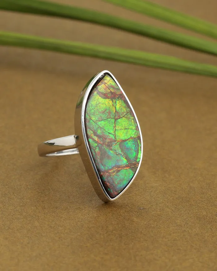 Rings YoTreasure 1215 Ct Ammolite Solid 925 Sterling Silver Ring Jewelry