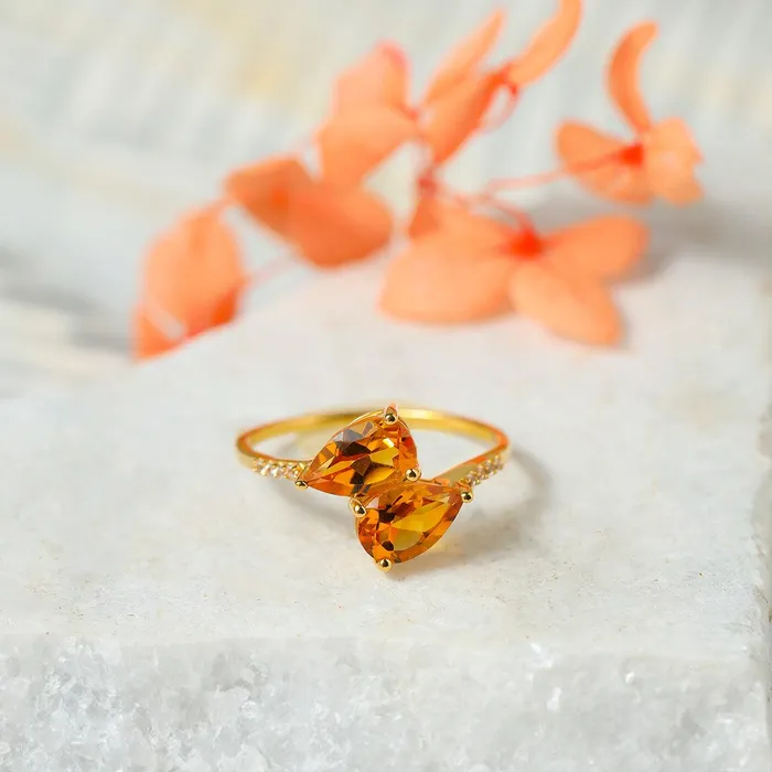 Rings YoTreasure Natural Healing Crystal Citrine 10kt Yellow Gold Engagement Ring Jewelry