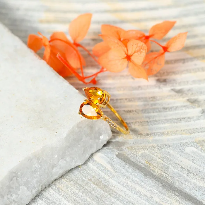 Rings YoTreasure Natural Healing Crystal Citrine 10kt Yellow Gold Engagement Ring Jewelry