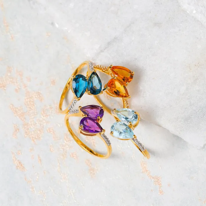 Rings YoTreasure Natural Healing Crystal Citrine 10kt Yellow Gold Engagement Ring Jewelry