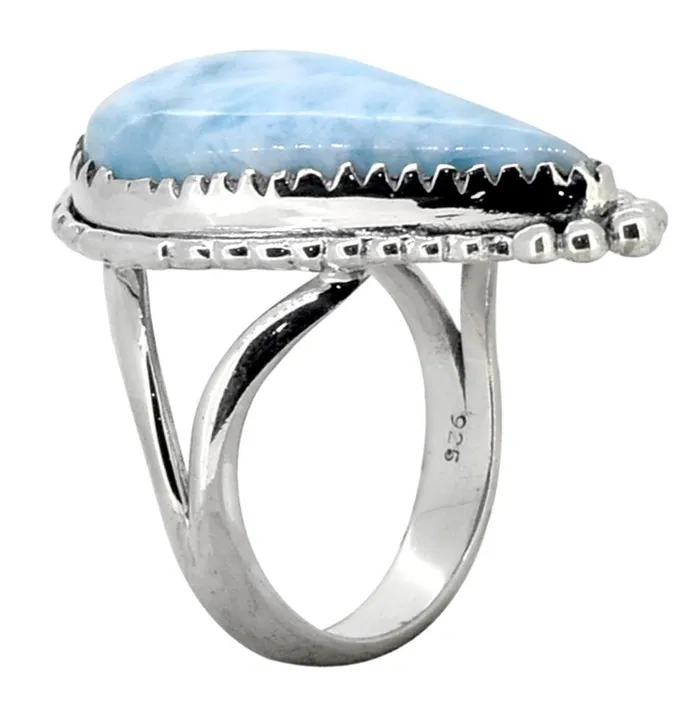 Rings YoTreasure Natural Larimar Ring Solid 925 Sterling Silver Jewelry
