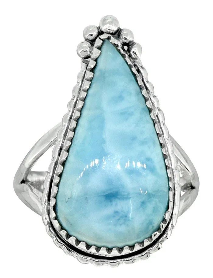 Rings YoTreasure Natural Larimar Ring Solid 925 Sterling Silver Jewelry