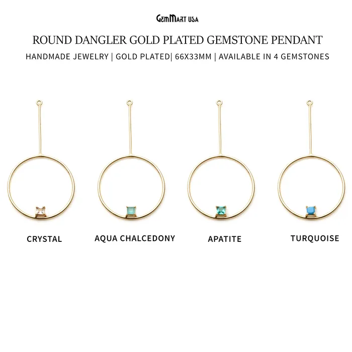Round Dangler 66x33mm Gold Plated Gemstone Pendant Connector GemMartUSA Necklaces Round Dangler 66x33mm Gold Plated Gemstone Pendant Connector GemMartUSA Necklaces