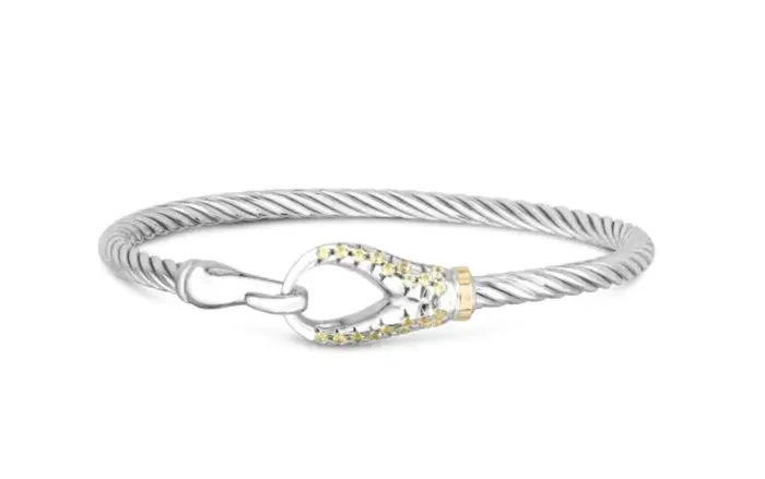 Royal Chain Sterling Silver 18k Yellow Gold Twisted Italian Cable Bangle with Yellow Sapphire Clasp I8199 Rings
