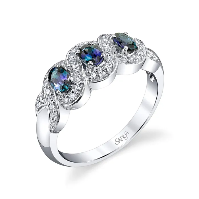 Safiya Jewels Rings Triplicity 14K White Gold Natural Alexandrite Ring